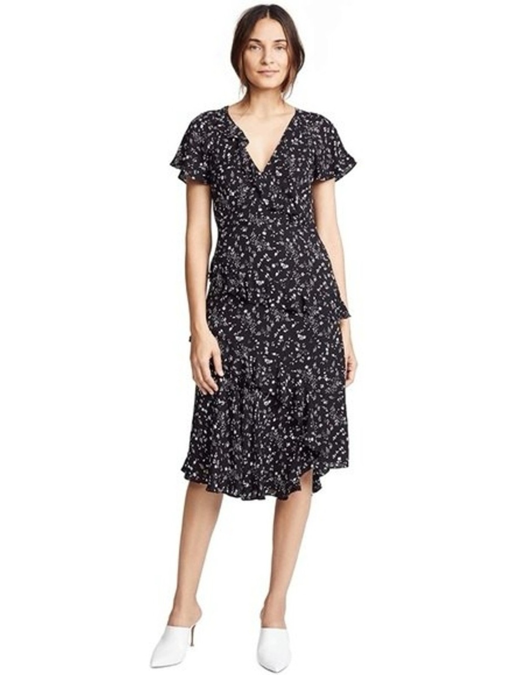 Joie Orita Ruffle Printed Dress in Caviar Black Floral